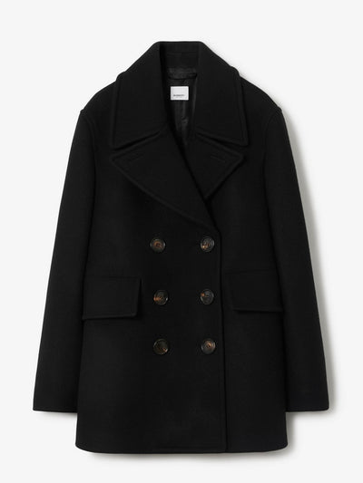 Burberry Balck wool pea coat at Collagerie