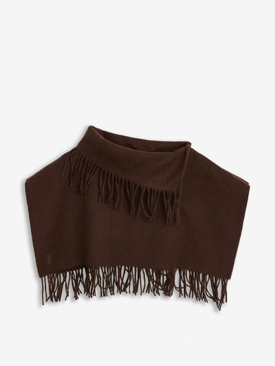 By Malene Birger Wool fringe bib in Coffee Bean at Collagerie