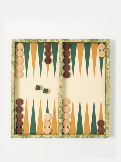 Cabana Magazine Backgammon set in florentine marbled paper at Collagerie