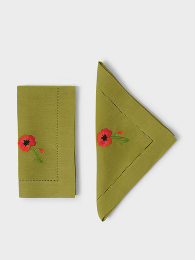 Crini & Sophia Poppy green napkins (set of 2) at Collagerie