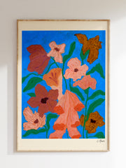 'Flowers on Blue' print