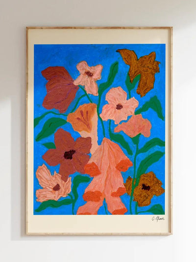Carla Llanos 'Flowers on Blue' print at Collagerie