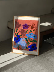 'Flowers on Coral' print