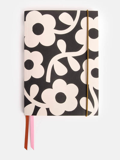 Caroline Gardner Mono Floral A5 soft cover notebook at Collagerie