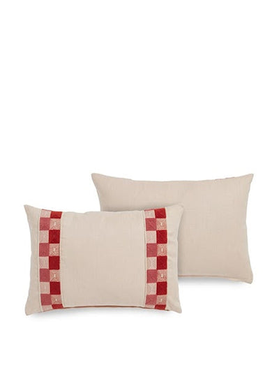 Casa By JJ Pink and red check lumbar pillow at Collagerie