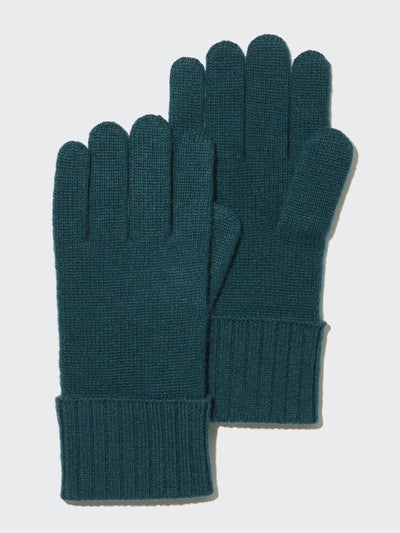 Uniqlo Dark green cashmere knitted gloves at Collagerie