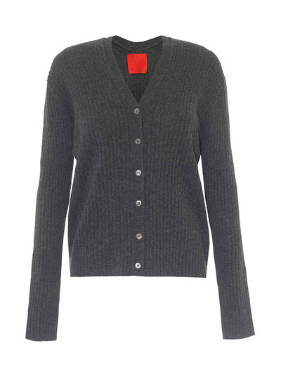 Cashmere In Love Grey ribbed cashmere cardigan at Collagerie