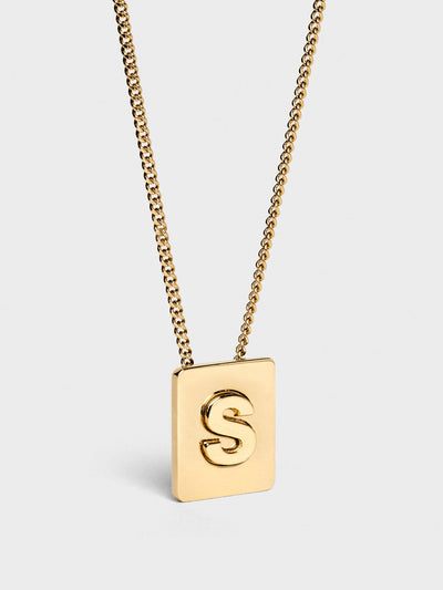 Celine Alphabet S necklace in brass with gold finish at Collagerie
