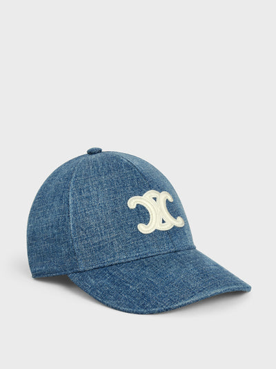 Celine Blue denim Triomphe-patch cap at Collagerie