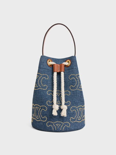 Celine Teen drawstring in denim with triomphe studs and calfskin at Collagerie