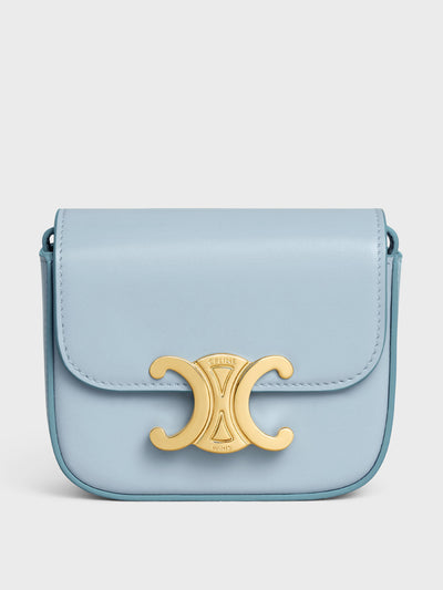 Celine Mini claude in shiny calfskin pale blue at Collagerie