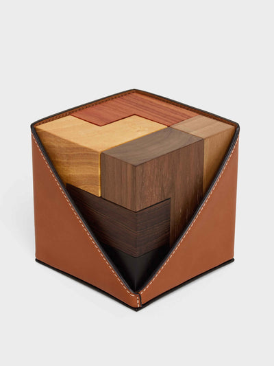 Celine Puzzle cube in wood and natural calfskin case at Collagerie