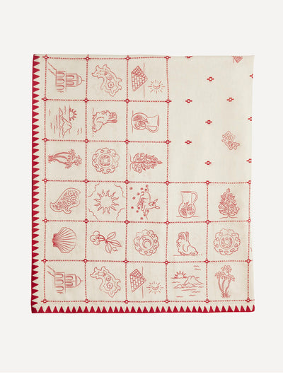 Cherry Flips Redwork Tablecloth in Red at Collagerie