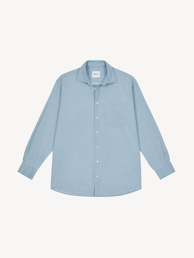 With Nothing Underneath The Chessie chambray light blue shirt at Collagerie