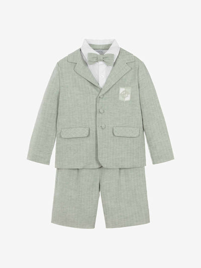 Beatrice & George Boy's green cotton & linen shorts suit at Collagerie