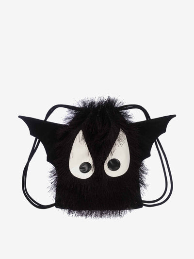 Wauw Capow by Bangbang Black fluffy bat drawstring bag at Collagerie