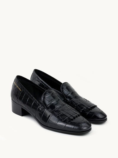 Chylak Embossed leather fringed loafers at Collagerie