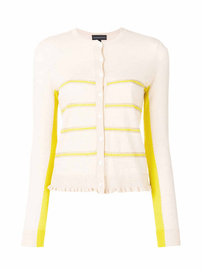 Cashmere in Love Beige and yellow striped cropped cardigan at Collagerie