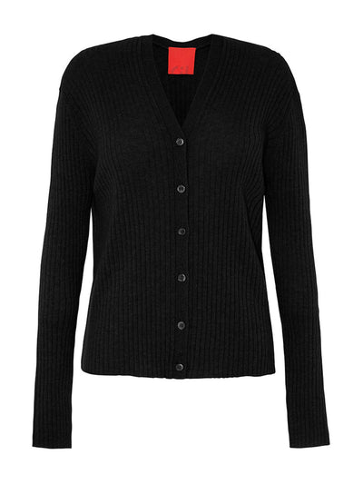 Cashmere in Love Black ribbed cashmere cardigan at Collagerie