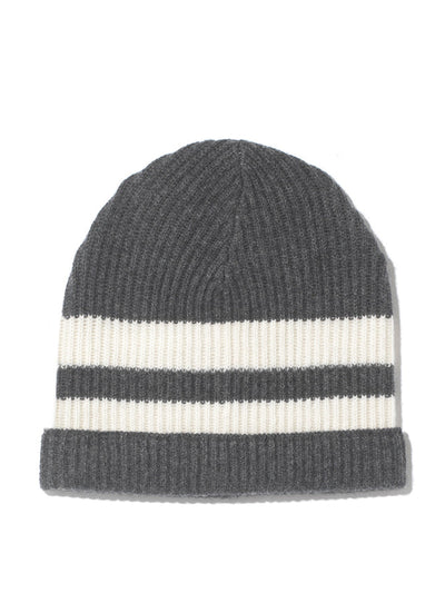 Cashmere in Love Bia dark grey/ivory stripes beanie at Collagerie