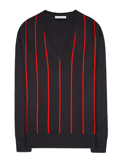 Cashmere in Love Red and grey striped jumper at Collagerie