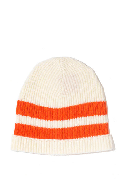 Cashmere in Love Bia ivory/orange stripes beanie at Collagerie