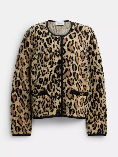 Coach Leopard print sculpted C heritage cardigan at Collagerie