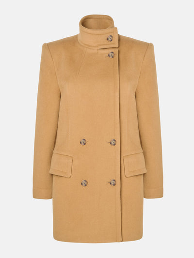 Stple Double breasted cashmere and wool jacket in tan at Collagerie