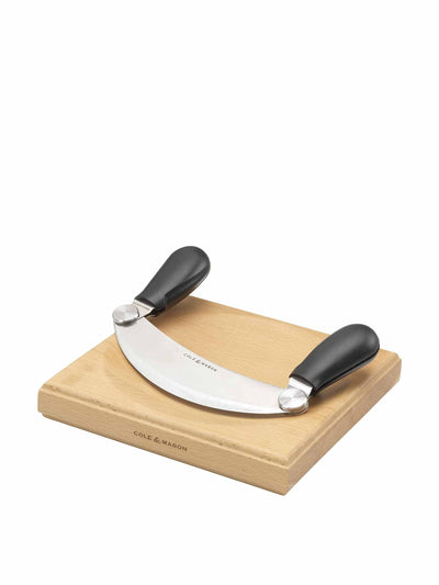 Cole & Mason Woodhall mezzaluna hachoir & chopping board at Collagerie