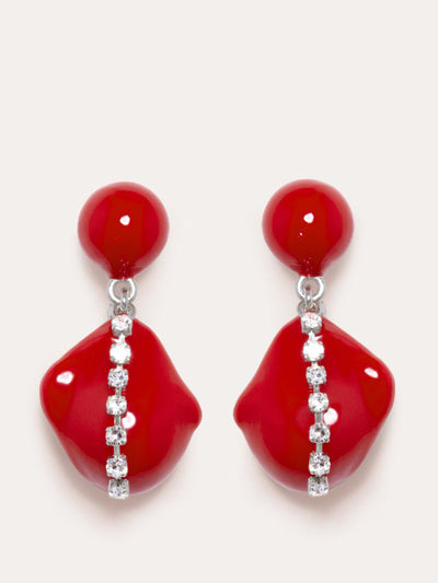 Completedworks Red resin and rhinestone rhodium plated earrings at Collagerie