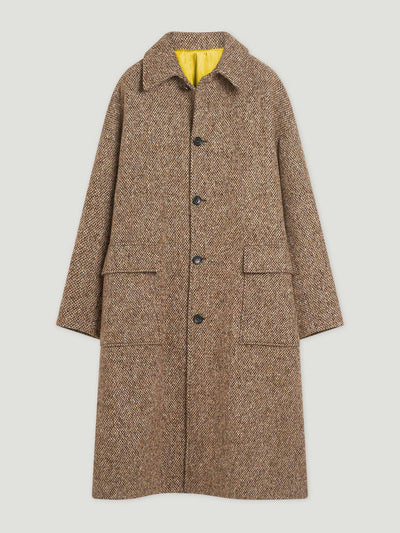 Connolly Brown single breasted oversized herringbone coat at Collagerie