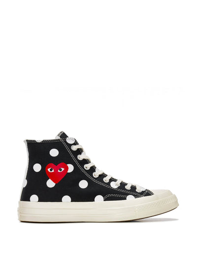 Comme Des Garçons Play X Converse Polka dot red heart Chuck Taylor All Star ’70 high sneakers at Collagerie