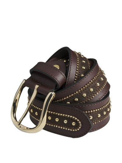 Cordings Brown leather stud trim belt at Collagerie