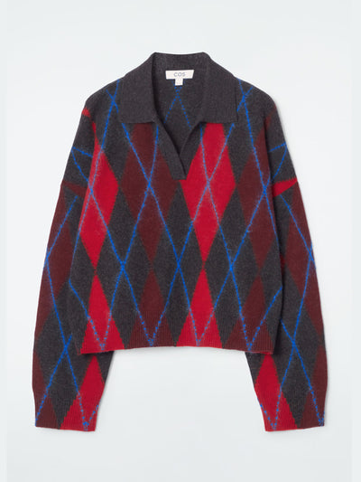 Cos Argyle wool polo jumper at Collagerie