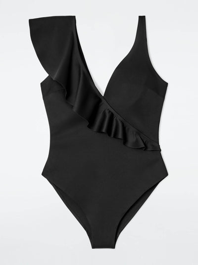 Cos Asymmetric ruffled swimsuit at Collagerie