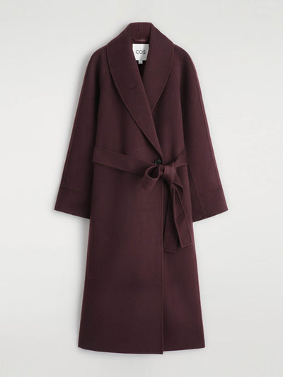 Cos Belted double-faced wool long coat at Collagerie