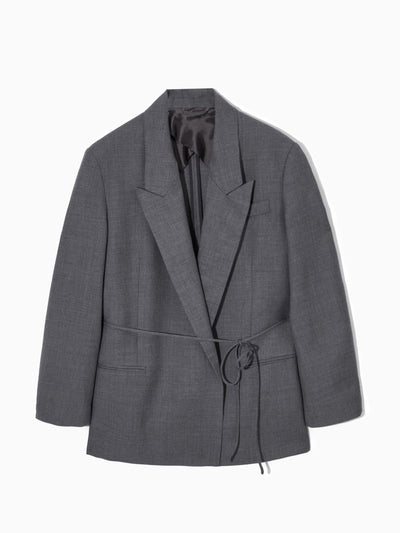 Cos Belted double-breasted wool blazer at Collagerie