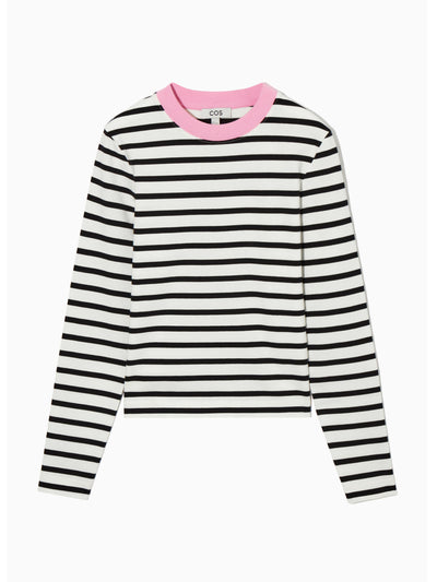 Cos Black and white long sleeve t-shirt with pink collar at Collagerie