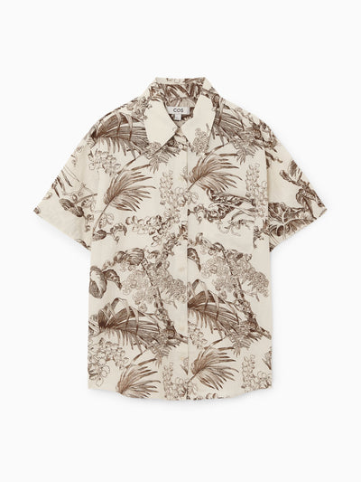 Cos Botanical-print short-sleeved linen shirt at Collagerie