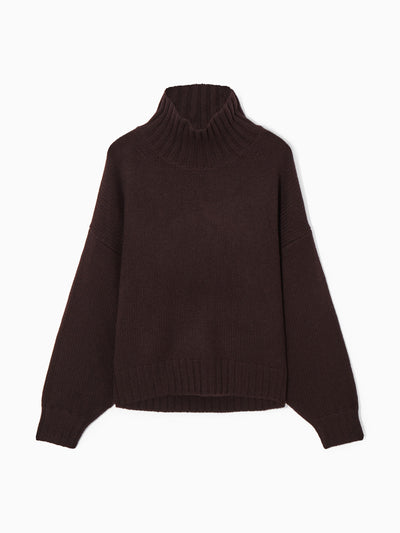 Cos Chunky pure cashmere dark brown turtleneck jumper at Collagerie