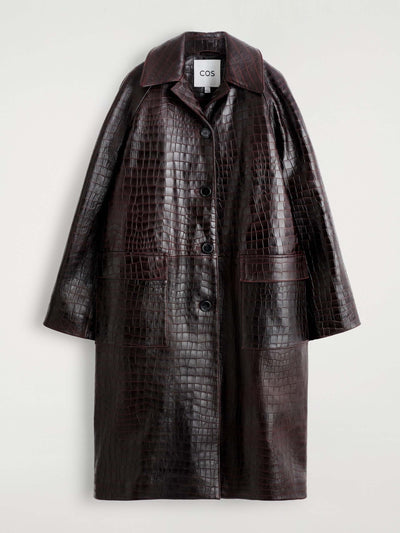 Cos Croc-embossed leather coat at Collagerie