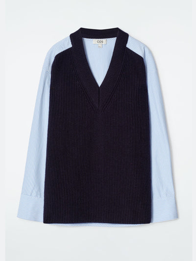 Cos Deconstructed poplin-panelled wool jumper at Collagerie