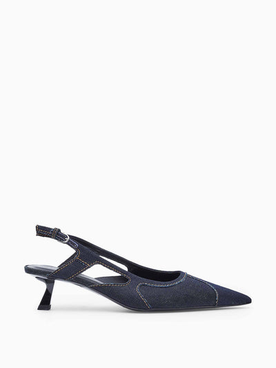 Cos Denim pointed slingback kitten heels at Collagerie