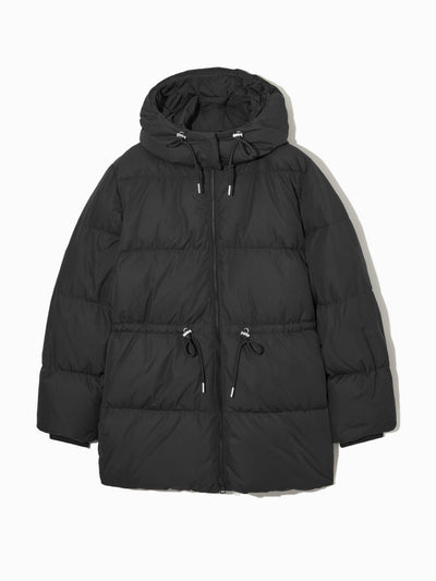 Cos Black draw-string waist puffer jacket at Collagerie