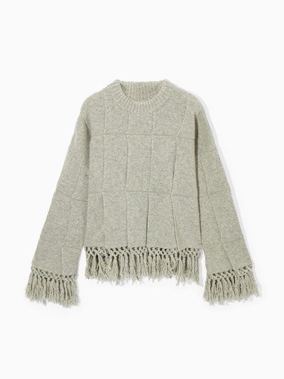 Cos Fringed panelled wool grey jumper at Collagerie