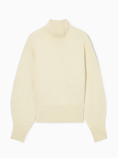 Cos Funnel-neck waisted wool jumper at Collagerie