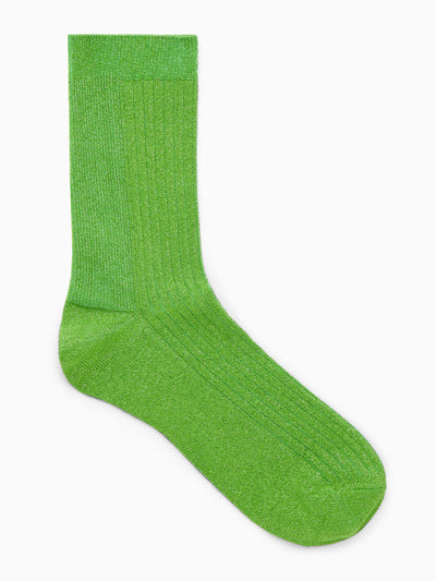 Cos Green ribbed lurex socks at Collagerie