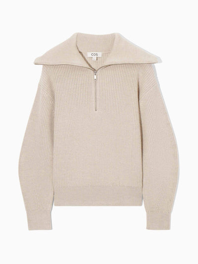Cos Beige wool and cotton half-zip jumper at Collagerie