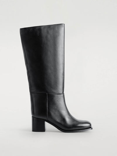 Cos Heeled leather knee boots at Collagerie