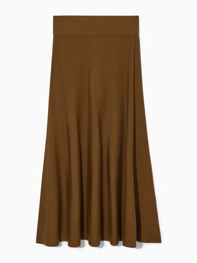 Cos Brown knitted midi skirt at Collagerie